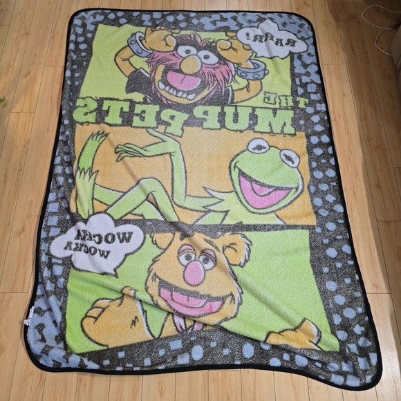 Vintage Disney Muppets Throw Blanket Fleece Animal Kermit Fozzie 57.5 x 80" - Picture 5 of 9